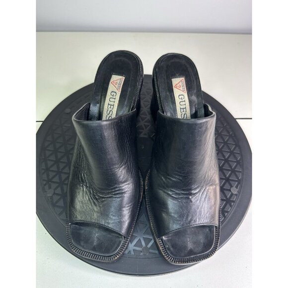 VTG Guess Chunky Mule Loafers Black Open Square Toe Y2K 90s Sandals Sz 7.5 M - Picture 2 of 10